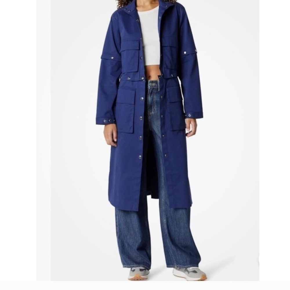 Women's Navy Blue Long Convertible Coat. Takkunda Coat, The Drop